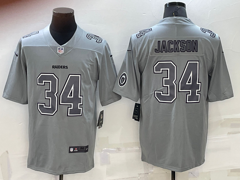 Men's Las Vegas Raiders #34 Bo Jackson Grey With Patch Atmosphere Fashion Stitched Jersey